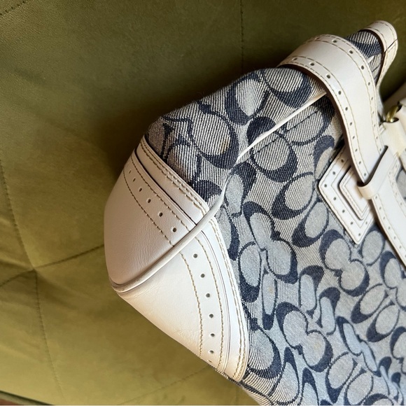 Coach Signature Rare Denim Collection Chelsea Optic Blue White Handbag Satchel - Picture 8 of 15